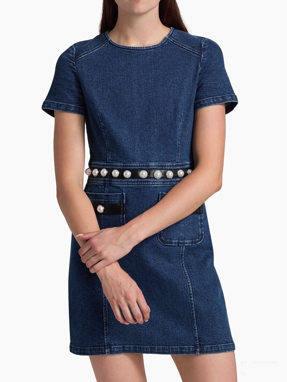Cinq à Sept Giana Denim Pearl-Embellished Minidress size 0 - Picture 4 of 12
